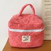 Women Checkered Makeup Bag Fashion Sweet Cotton Makeup Brushes Storage Bag Soft Fabric Organizer Pouch Cute Travel Toiletry Bag