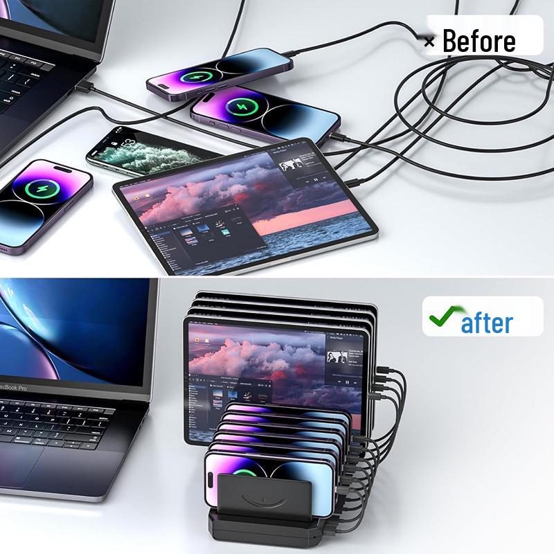10-Port Universal USB Charging Station with Type-C for Tablets & Phones
