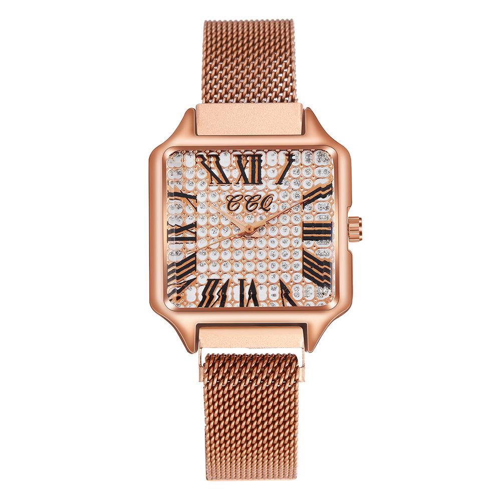 Trendy Rhinestone Women s Square Dial Quartz Watch with Magnetic Buckle