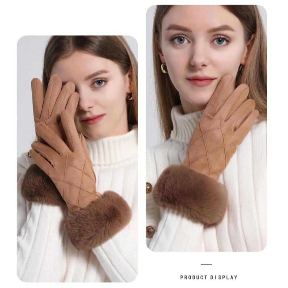 Karierte Winter-Fleece-gefütterte Handschuhe Wildleder Damen Fahrrad-Fäustlinge Süße Handschuhe Weiblich