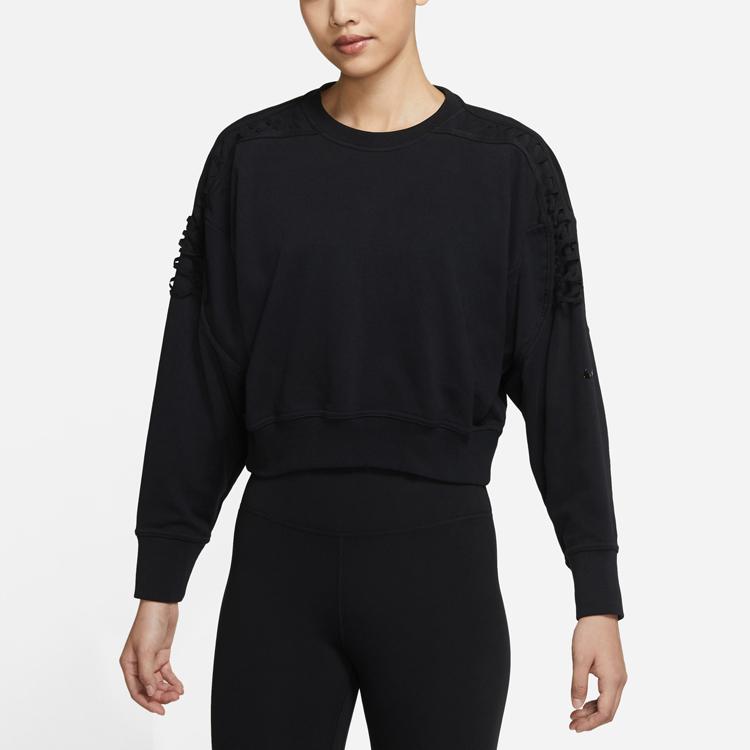Nike Casual Knit Training Crew Neck Sweatshirt Women Tops Black DA0449-010