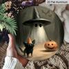 2D Flat, 1pc Decorative Plaques and Ornaments Sign, Round Distressed Aluminum Halloween Witch Hat Ghost Black Cat Hanging Plaque, Pumpkin Bat