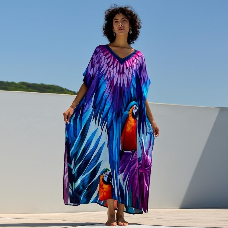 Vestidos Casuales de Moda para Mujer Verano Primavera Estampado Color Block Mangas 1/2 Cuello en V Cintura Holgada