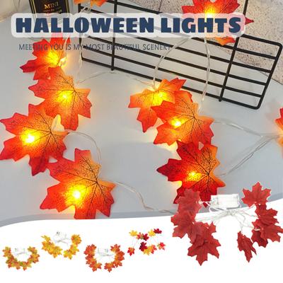 1.5M 10LED Lighted Fall Autumn  Maple Leaves Garland Halloween Decoration