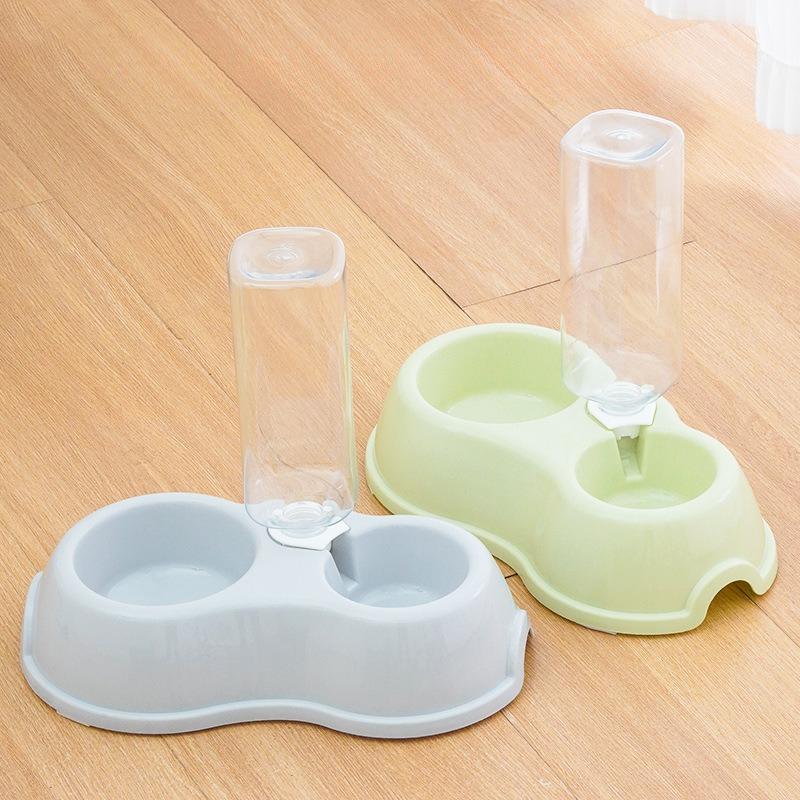 Automatic Pet Water Bottle With Dual Bowl Design Portable Dog Cat Feeding Dispenser With Measuring Cup KTY