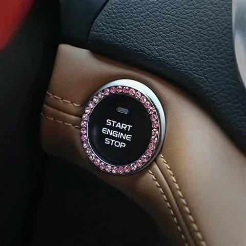 Car One-click Start Button Interior Engine Ignition Start Stop Button Protective Cover Crystal Decoration Car Accessories Amagi