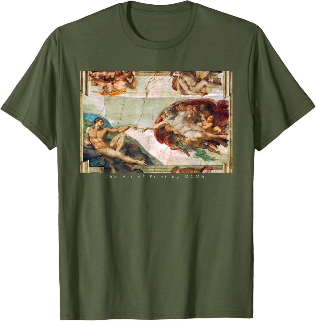 De Schepping van Adam Michelangelo Sixtijnse Kapel Grafisch T-shirt Casual Korte Mouw Katoenen T-shirt voor Mannen