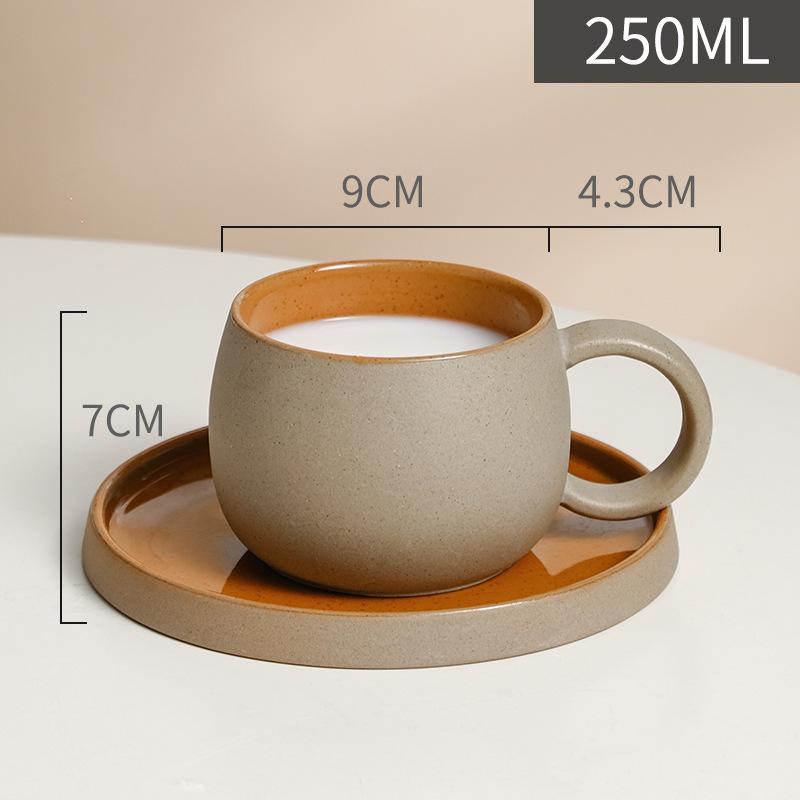 Retro Coarse Pottery Mug and Saucer Combination Japanese Coffee Cup Set Nordic Afternoon Tea Breakfast Cup Latte Coffee Mug