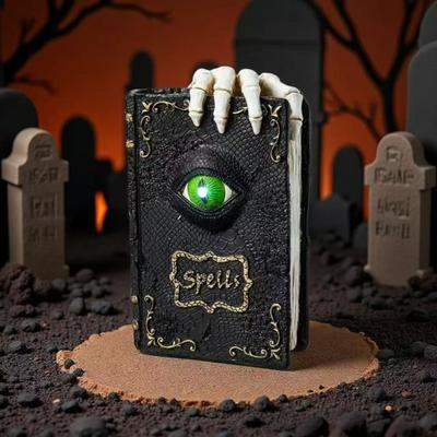 Yousheng Halloweenská pryskyřičná socha knihy Lovec duchů Ruka Socha Dekorativní figurka Strašidelné ďáblovo oko Sběratelská stolní ozdoba