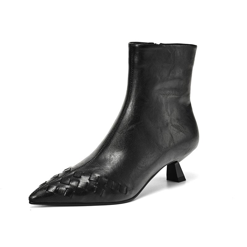 

Модные женские новые осенне-зимние остроносые кожаные ботильоны на высоком каблуке из тисненой коровьей кожи с молнией на голенище 250 чёрный