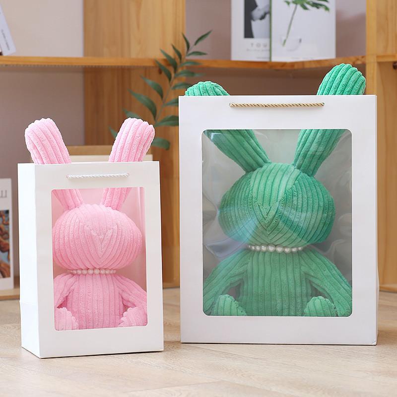 Plush Bunny Toy With Striped Necklace For Kids Gift And Collectors