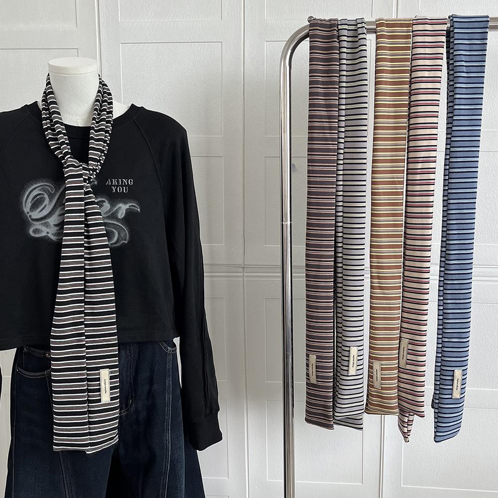 Y2K Harajuku Cotton Scarves Narrow Blue White Striped Scarf Women Fashionable Decorative Neckerchief Winter Warmth Long Scarf