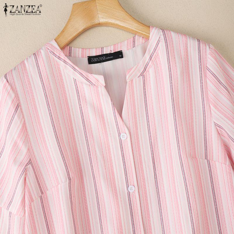 ZANZEA Damska luźna bluzka w paski z dekoltem w serek i rękawami 3/4