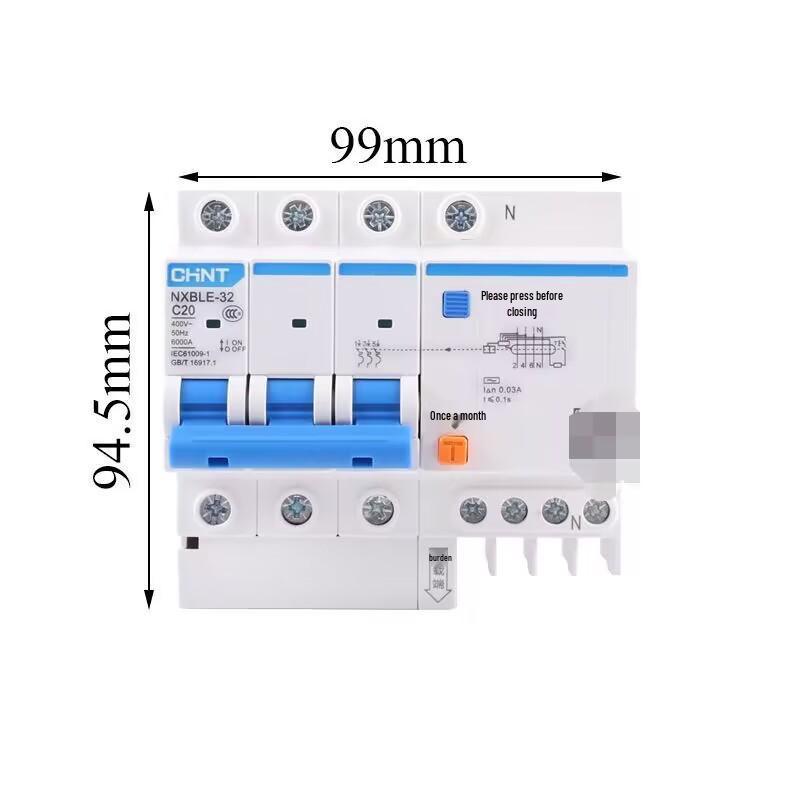Chint 2P63A Air Switch with 32A RCCB for Three-Phase Electricity Protection and Household Circuit Breaking