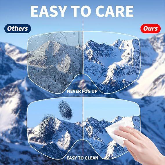 Magnetic ski goggles, breathable, high-definition, anti-fog, suitable for mountaineering and skiing, double-layer anti-fog goggles, UV protection