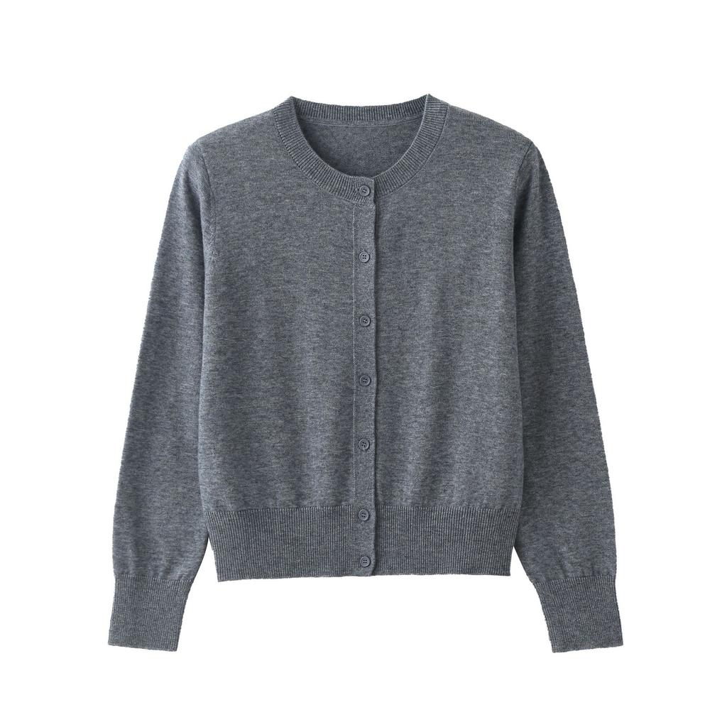 Women's Cardigan Casual Round Neck Long Sleeve Button Down Solid Color Knit Top