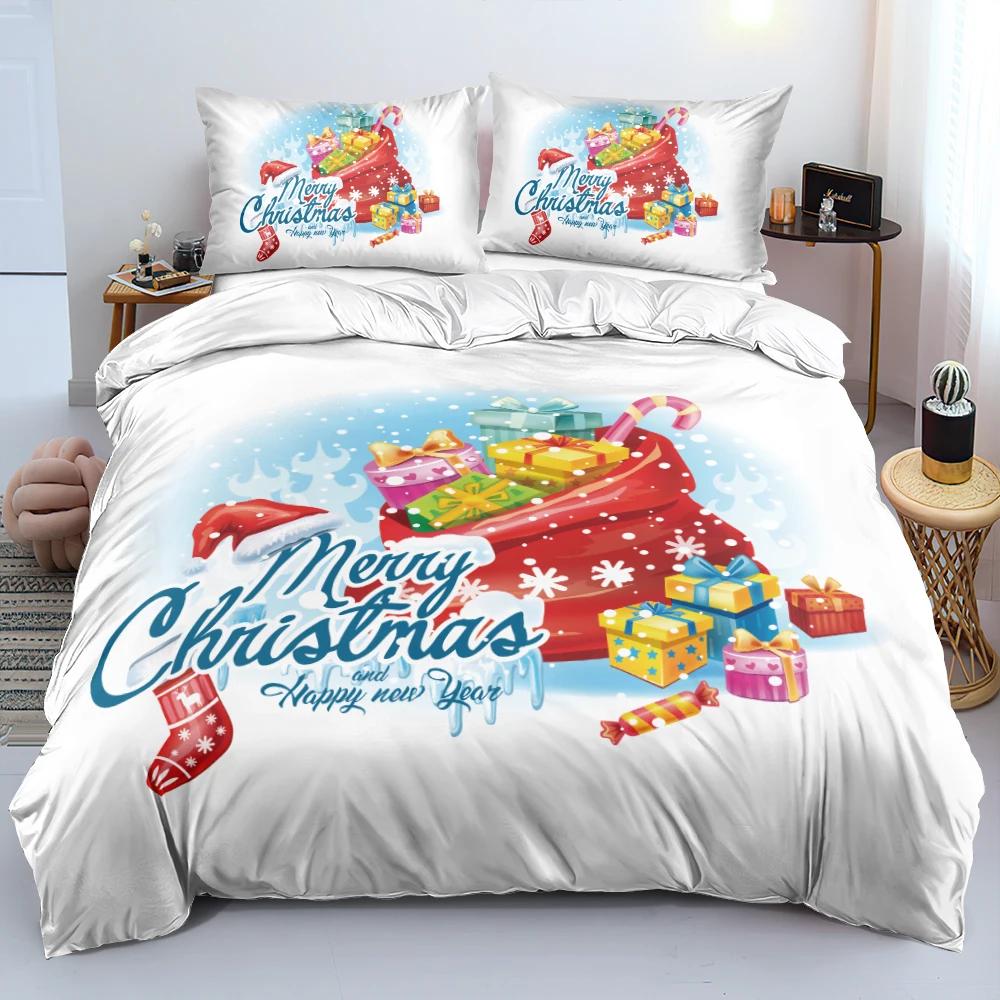 3D Merry Christmas White Bedding Sets Duvet/Quilt Cover Set Comforter Cover King Queen Full Twin Red Bow Beige