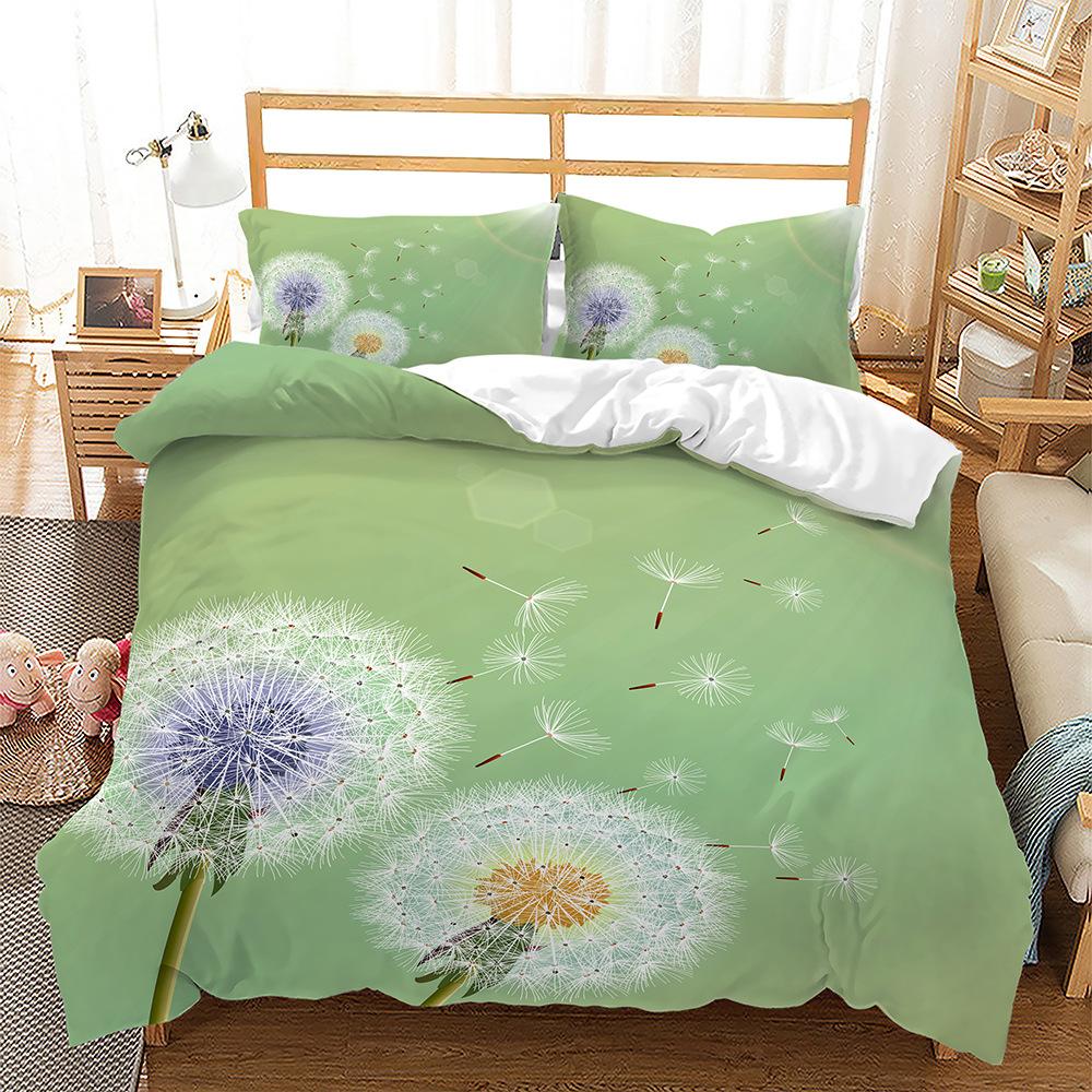 Natural Scenery Theme Duvet Cover Set 3D Print Reed Dandelion Flowers Polyester Bedding Set for Kids Boys Girls King Queen Size