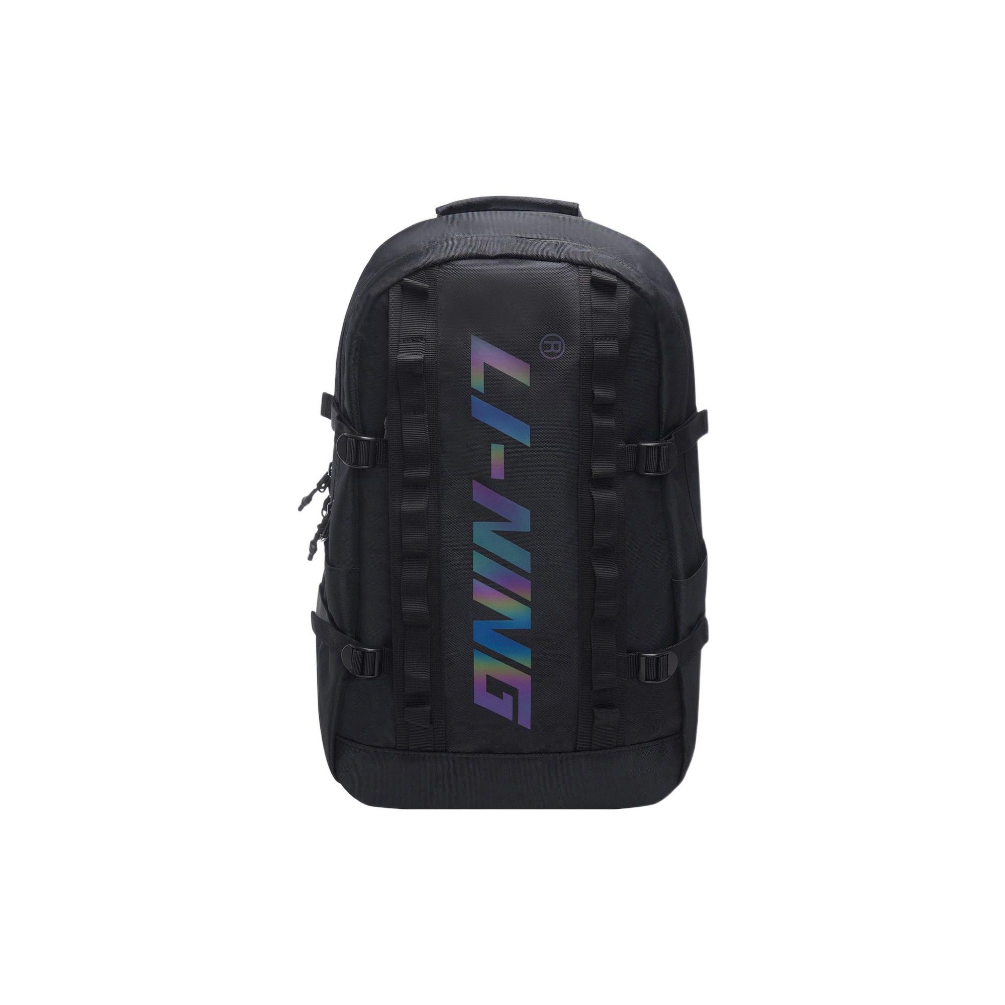 Li-Ning Reflective Large Logo Zipper Fabric Backpack Unisex Backpack Black ABSS211-2 Black