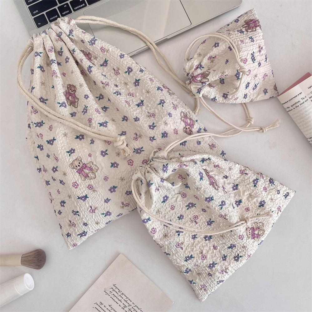 Cute Floral Women Makeup Bag Pouch Kawaii Portable Toiletries Cosmetics Storage Organizer Travel Cosmetic Bag Drawstring Case