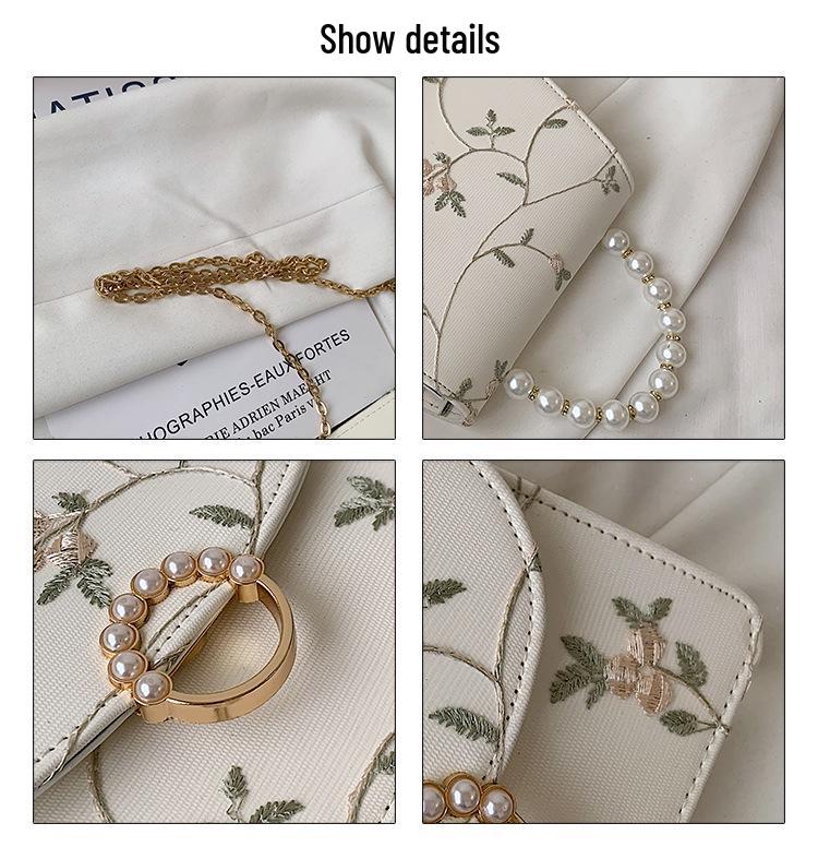 Women's 2024 Lace Embroidery Pearl Crossbody Bag, Chinese-Style Handheld Chain Shoulder Bag