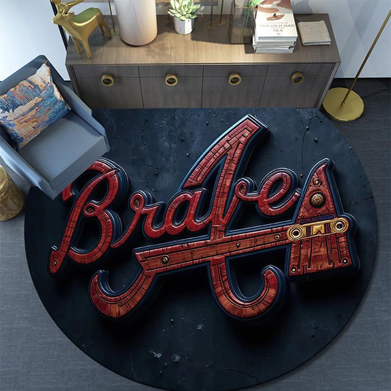 Atlanta Braves,Round Area Rug,Carpet Rug for Living Room Bedroom Sofa Playroom Decor,Non-slip Floor Mat