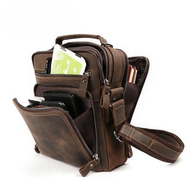 Umhängetasche Herren Ledertasche Crazy Horse Leder Crossbody Bag Lässiger Vintage Rucksack Große Kapazität Echtes Leder Herrentasche Premium