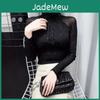 Turtleneck Black Half Women Long Sleeve Pullovers Net Yarn Patchwork See Through Slim Tops