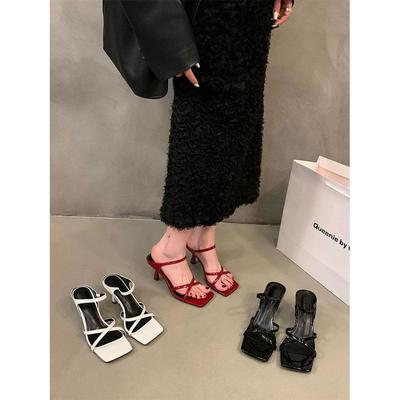 Sandals Red Sexy High Heels Slippers Temperament Cross High Heels Sandals Women's European and American Fashion Pointed 2025 New