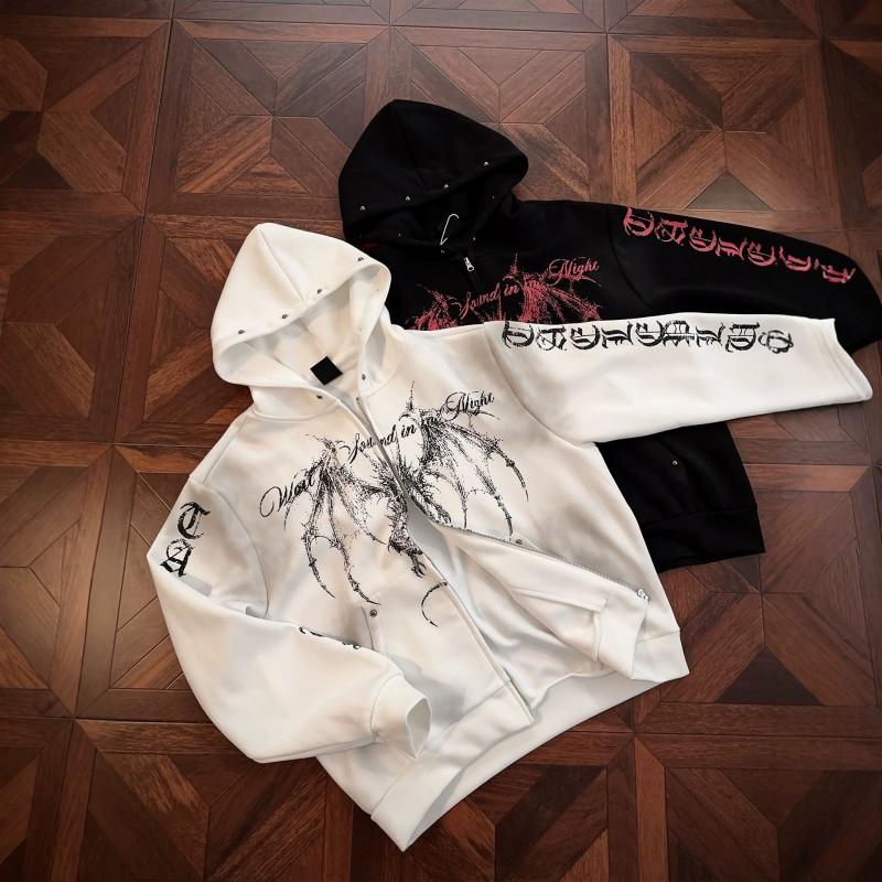 Unisex Gotisches Streetwear Kapuzen-Reißverschluss-Sweatshirt Mit Kräftigem Buchstabenaufdruck Lockerer Schnitt Herbst Freizeit Oberbekleidung