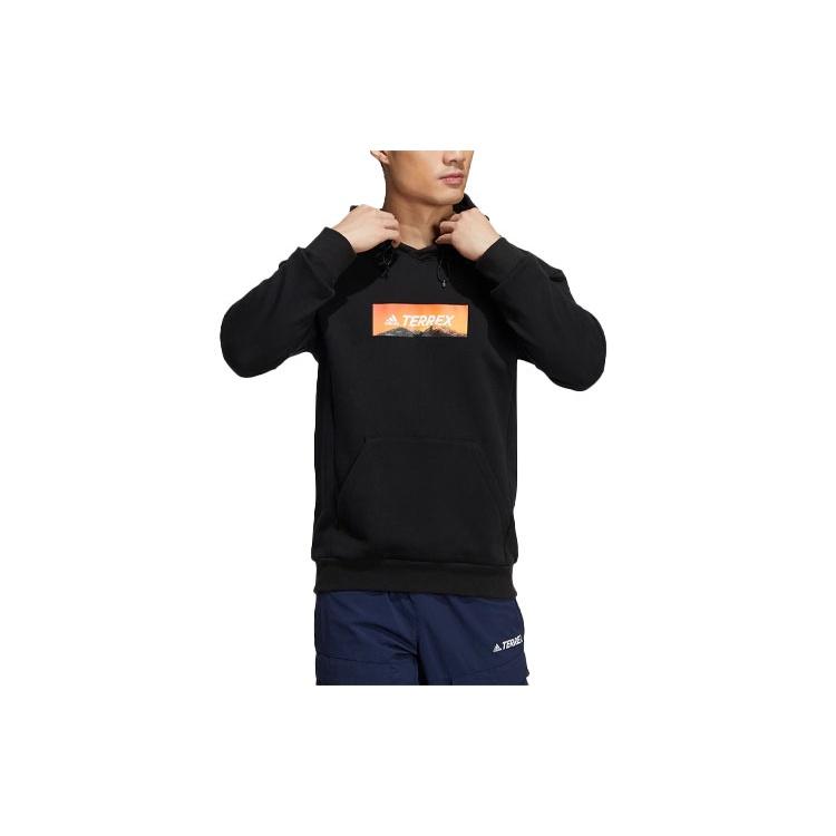 Men s adidas Logo Printing Hooded Long Sleeves Pullover Black HG6586 L