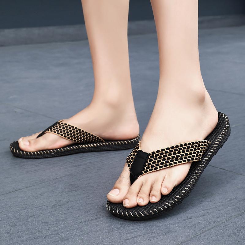 Men's Flip Flops Summer Ightweight Rubber Woven Slippers Casual Outdoor Sandals Breathable Anti Slip Beach Shoes Zapatillas Male