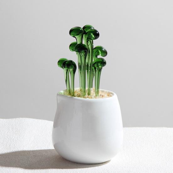 Handmade Glass Potted Plants Ornament Hand-Blown Glass Cactus Bean Sprout Floral Art Figurine Home Office Desktop Decoration
