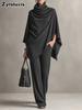 Damen Winter Kunstpelz Plüsch Nackenumhang Mantel Weitbeinige Hosen Set