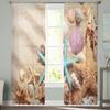 Beach Seashell Starfish Conch Curtain Living Room Bedroom Voile Drape Kitchen Window Tulle Curtains Home Essentials Sheer Polyester Great Decor