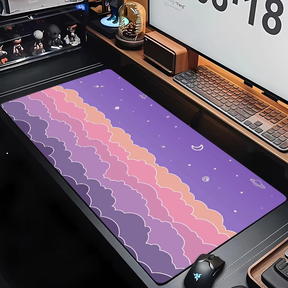 Cute Starry Cloud Large Gaming Mouse Pad Kawaii Pastel Desk Mat for Aesthetic Setup