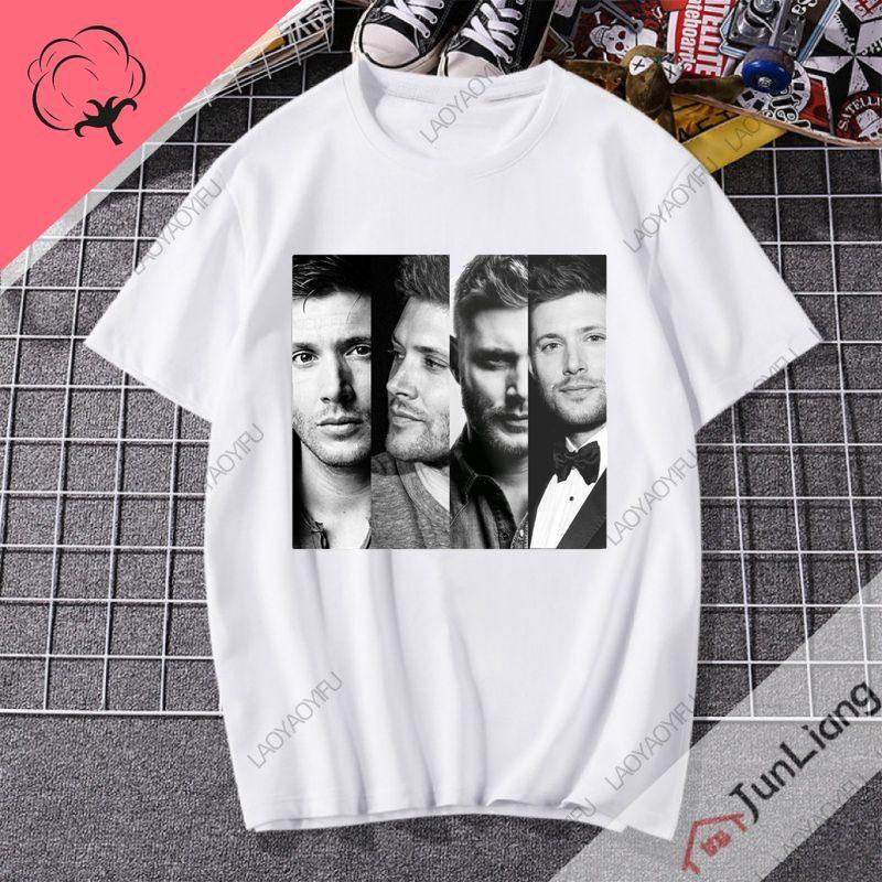Jensen Ackles Mens Classic Unisex Cotton Tshirt Classic Tee Summer Short Sleeve Baggy Top Streetwear
