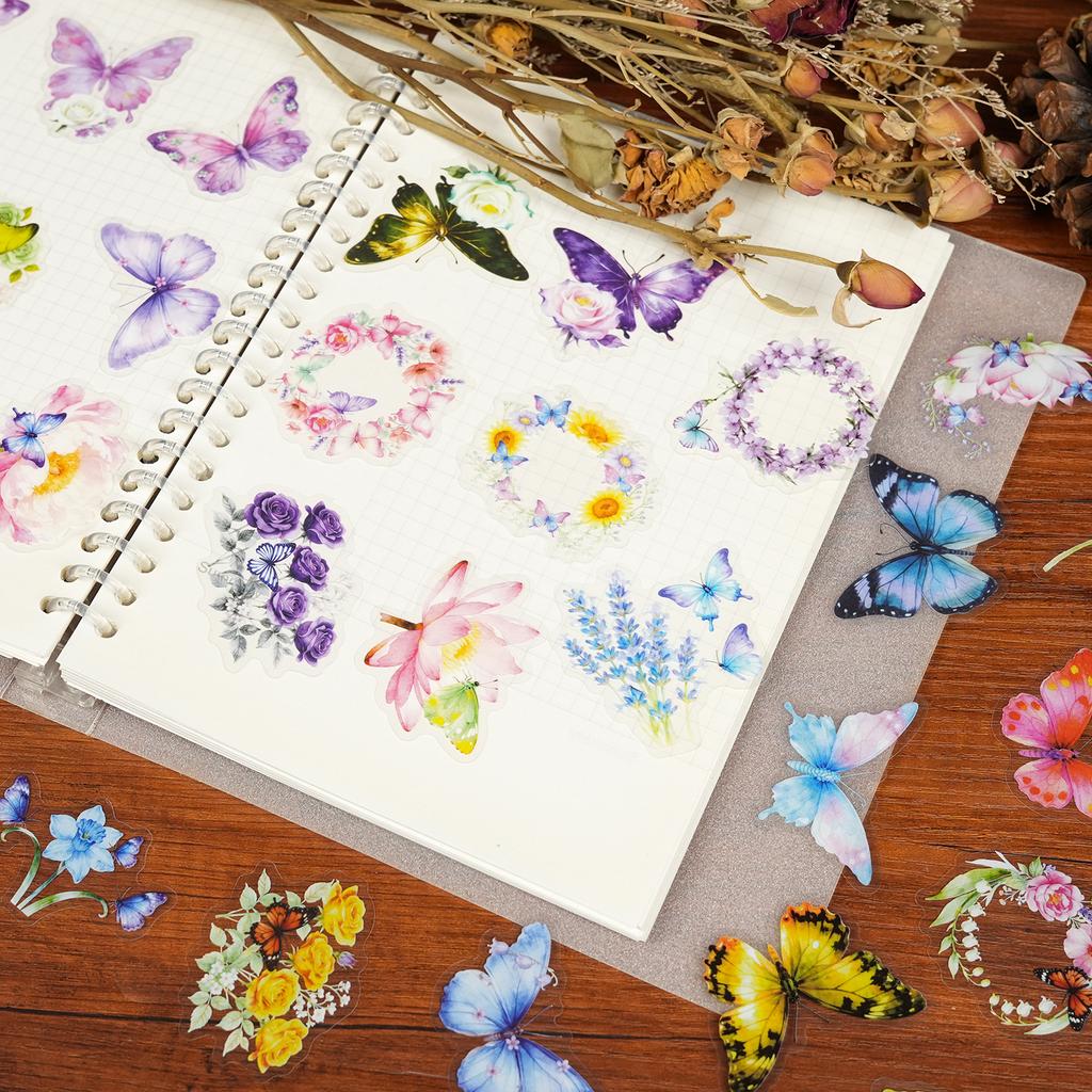 56 Butterfly Flower Transparent Pet Stickers Exquisite Dream Hand Account Diy Material Stickers