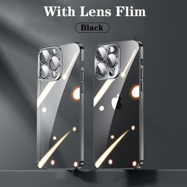 Official Plating Ultra Thin Clear Case For Iphone 14 13 12 11 Pro Max Mini Xs X Xr 7 8 Plus Camera Protector Hd Glass Flim Cover