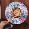 Home Decor Round Folding Hand Fan Bamboo Handle Elegant Windmill Fan Classical Exquisite Hand Circular Fan Wedding Party Decor