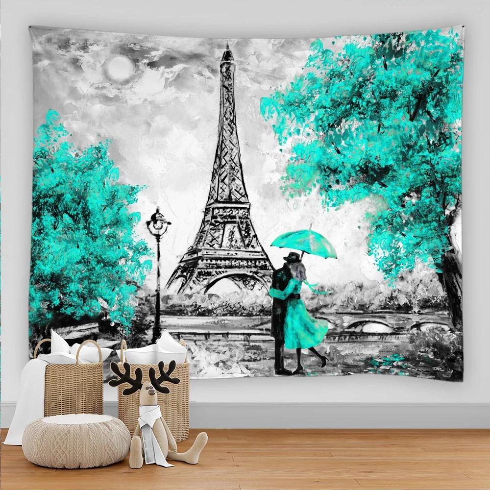 Paris Tapestry Backdrop  Wall Art Eiffel Tower Photo Banner Background European City Landscape Pink  Hanging Decor