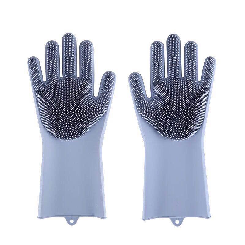 Silicone Dishwashing Gloves with Thickened Palm and Massage Brush for Durable Hand Protection.