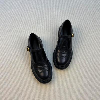 Version peau de mouton~ Mary Jane rétro de banlieue pour femme, chaussures en cuir petites à bouton T ajouré, talon épais, semelle épaisse, bout rond, chaussures simples