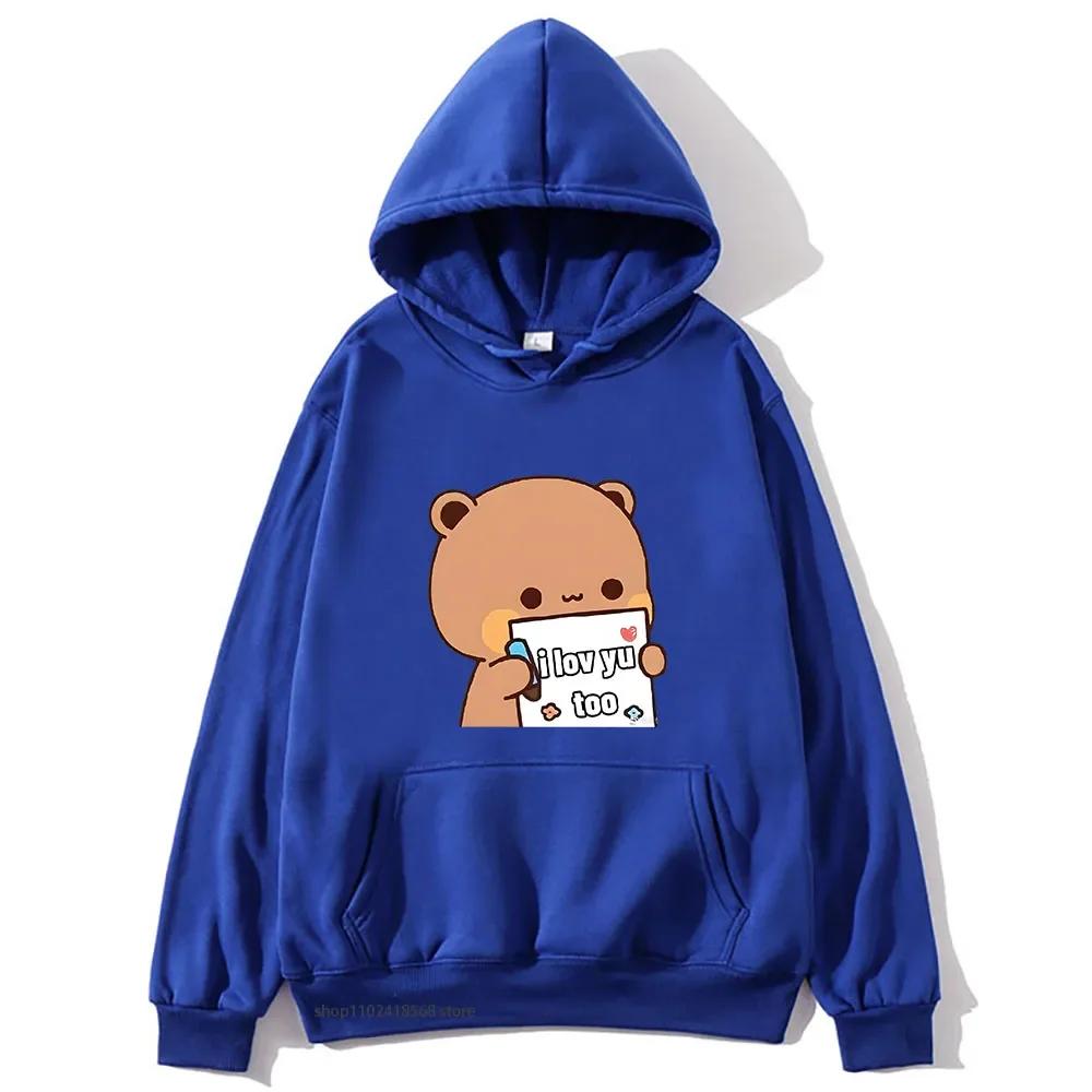 BuBu Panda’s Love Message To DuDu Bear Hoodie Kawaii Cartoon Graphic Sweatshirt Couple Clothes Men Women's Pullover