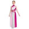 Kinder Mädchen Lyrisches Tanzkostüm Ärmellos Farbblock Raffung vorne Schlüsselloch Rücken Crop Top mit geschlitztem fließendem Chiffonrock