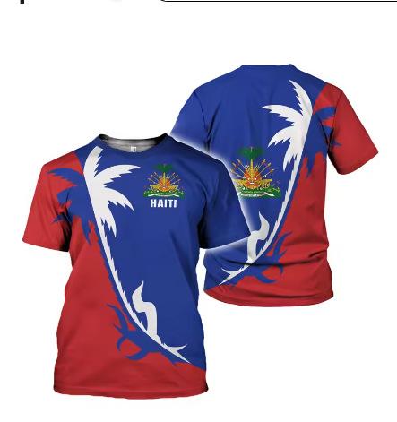 Fashion 2025 Haitian flag pattern T-shirt 3D printing Haiti National Day short sleeve fashion trend crew neck T-shirt American
