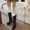 Lazy Style Over-the-Knee Women's Socks: Autumn/Winter White & Grey Scrunch, Thigh-High, Calf Boot Socks, Cotton, Japanese JK Style.