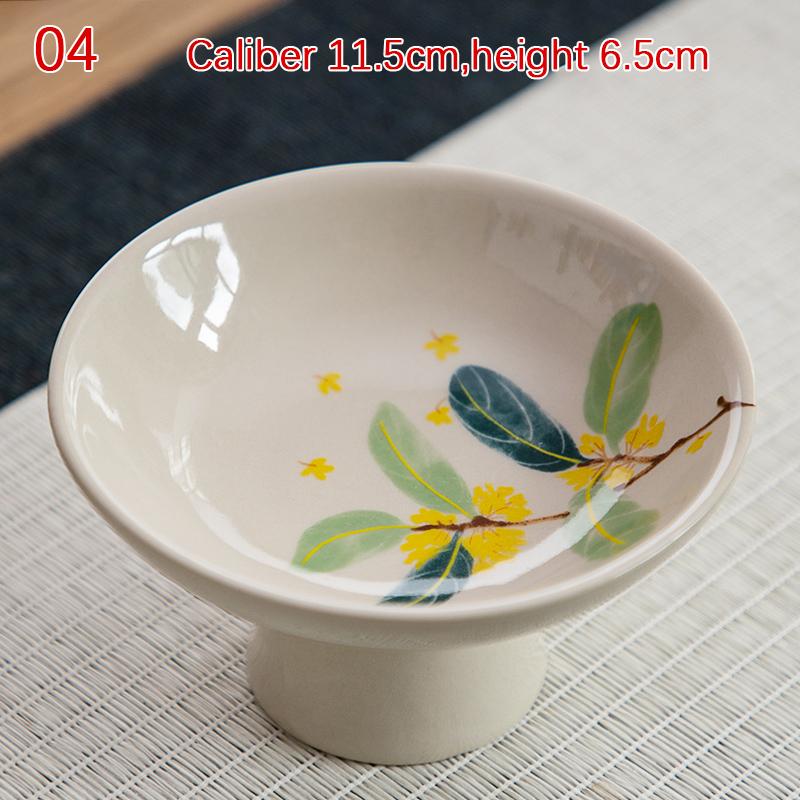 Ceramic Tableware High Legged Fruit Tray Vintage Chinese Style Snack Fruit Plate Home Festival Decoration Refreshment Plates