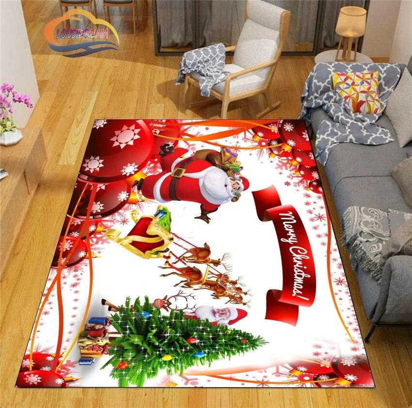 Christmas Rug Santa Playroom and Bedroom Plush Carpet Non-slip Soft Play Mat Bed Area Rug Parlor Decor