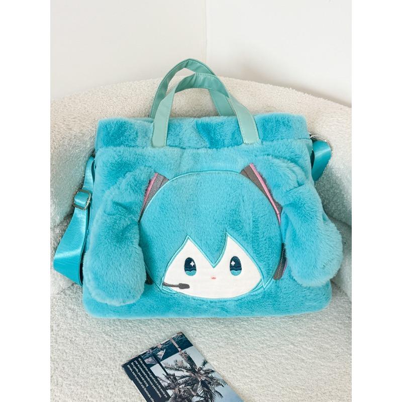 

New cartoon girl shoulder bag cute two-dimensional plush bag large-capacity commuter messenger tote bag синий